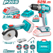 Total TCKLI20278 Li-ion Cordless (Drill Plus Mini AG) 2 Pcs Combo Kit 2.0Ah Batteries 2x (20V) image