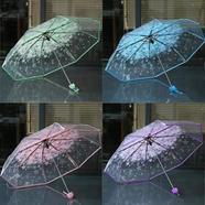 Transparent Flower Design Folding Umbrella For Girls - Umbrella image