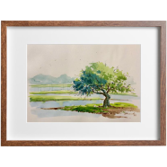 Mahmudur Rahman Rial Tree Watercolor Painting - (16x13) Inches