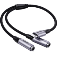 UGREEN 30732 USB Type C Male to 3.5mm 2 Female Audio Cable Space Gray 25cm AV144 image