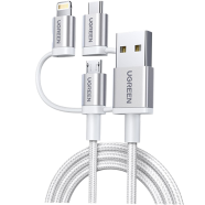 UGREEN 50203 3-in-1 USB2.0-A Multifunction Cable With Braid 1.5m (Silver White) US186 image