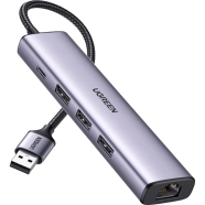 UGREEN 60554 USB3.0 to 3×USB3.0 Plus RJ45 Gigabit Ethernet Adapter Type-C Power Supply CM475 image