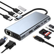 USB C HUB, USB C Adapter 11 in 4K HDMI, VGA, Type C PD, RJ45 Ethernet, SD/TF Card Reader, 3.5mm image