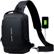 USB charging sport sling Anti-theft shoulder bag (Black shape) image