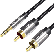 VENTION BCFBJ 3.5mm Male to 2RCA Male Audio Cable 5M Black Metal Type image