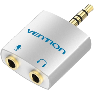 VENTION BDBW0 4 Pole 3.5mm Male to 2 3.5mm Female Audio Splitter with Separated Audio and Microphone Port Slivery image