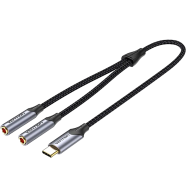 VENTION BGNHY USB-C Male to Dual 3.5MM Jack Earphone Adapter 0.3M Gray Aluminum Alloy Type image