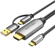 VENTION CGXBG USB-C to HDMI Cable With 2- In-1 (USB And USB-C) Power Supply 1.5M Black Aluminum Alloy Type image