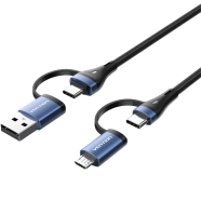 VENTION CTLLG 4-in-1 Cotton Braided USB 2.0 Type 1.5M Cable Blue image