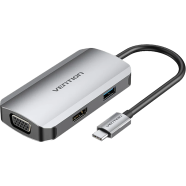 VENTION TOAHB USB-C To HDMI/VGA/USB 3.0/PD Docking Station 0.15M Gray Aluminum Alloy Type image
