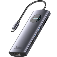 VENTION TQWHB USB-C To DP/HDMI x 2/USB 3.0 x 2/USB 2.0/RJ45/SD/TF/PD MST Docking Station 0.15M Gray Aluminum Alloy Type image