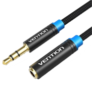 VENTION VAB-B06-B150-M Cotton Braided 3.5mm Audio Extension Cable 1.5M Black Metal Type image