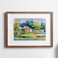 Village House Watercolor Painting - (26x20)inches image