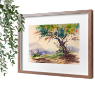 Mahmudur Rahman Rial Watercolor Landscape of Krishnachura - (16x13)inches