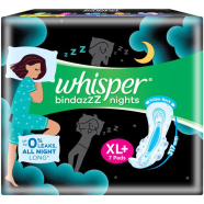 Whisper Bindazzz Nights Heavy Flow Sanitary Pads for Women- XL Plus 7 Napkins - WH0178