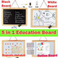 White Board 13/17 Inchs Black Slate, Alphanumeric Magnet, Magnetic Mathematical Signs 5 in 1 Wooden Frame Double Sided