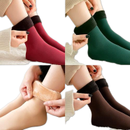Winter Warm Solid Socks Thicken Thermal Socks For Women Men Wool Cashmere Black Skin Seamless Snow Sock Velvet Unisex Socks image