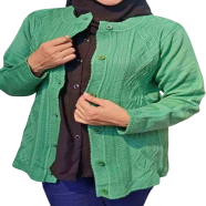 Women Woolen Round Neck Cardigan Sweater for Winter Wear - Green image