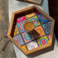 Wooden Mandela Hexa Tray image
