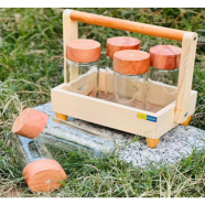Wooden Spice Box With Glass Jar 6 Pcs Set image