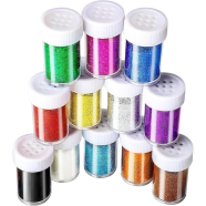 Ybaier Glitter, 12 Pack Fine Glitter, Craft Glitter Powder Shake Jar, Glitter for Resin, Glitter Crafts and Arts, Scrapbooking, Paints, Assorted Color Kit, (12 Colors) - 17 gm Each image