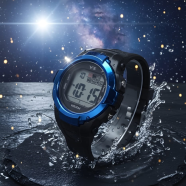 Ys Digital Sports Watch With A Blue Bezel And A Black Band image