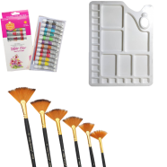 Combo Set of 6pcs Brush, Square Palette, 6ml Water Color Paints 12 Pcs image