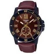  CASIO Analog Dark Brown Leather Strap Men's Watch image