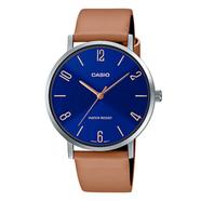  CASIO Men's Blue Dial Brown Leather Band Analog Men's Watch image