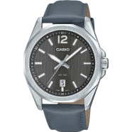  Casio MTP-E725L-8AVDF Enticer Mineral Dial Grey Leather Belt Men's Watch image