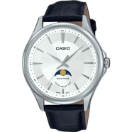  Casio Standard Moon Phase White Black Leather Belt Watch Men image