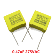  Electric Power Polypropylene Metal Film Box Capacitor Axial Film Molded 0.47uF 275VAC Capacitors Electronics Circuitry And Parts 3Pcs- YELLOW BOX TYPE 0.47uF 275VAC image
