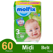 Molfix Belt System Baby Diaper (3 midi Size) (4-9 kg) (60pcs)