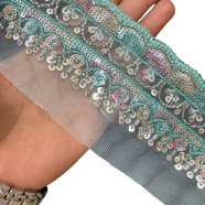  Premium Sequin And Beadwork Embroidered Lace Trim image