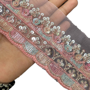  Premium Sequin And Beadwork Embroidered Lace Trim image