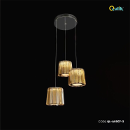  Qulik Gold Radiance 3-Round Luxury Hanging Crystal Chandelier Light image