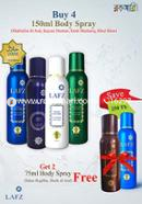Lafz Body Spary Combo Package - 4 Pcs (Kayani Dastoor, Makhallat Al Aud, Rooh Mashariq, Rhuz Khos) With free 02 Pcs 45g (Sheikh Al Aud, Bakhoor Aseer)