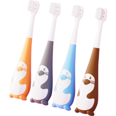 10000 Hair Children's Toothbrush 2-12 Years Old Small Brush Head Oral Cleaning Baby Seal Cartoon Standing Children's Toothbrush -1Pcs image