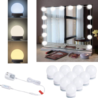 10 Bulbs Dimmable Lights Stick On, 3 Colors Makeup Light, Vanity Lighting Fixtures for Hollywood Mirror (No Mirror Included) image