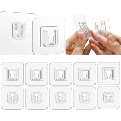 10-Pair Seamless Waterproof Double-Sided Adhesive Hooks – Reusable Socket Holder and Cable Organizer for Wall Storage image