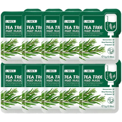 10pcs LAIKOU Tea Tree Mud Mask Deep Cleansing Moisturizing Oil-Control Anti Wrinkle Whitening Essence Clay Mask Face Skin Care image