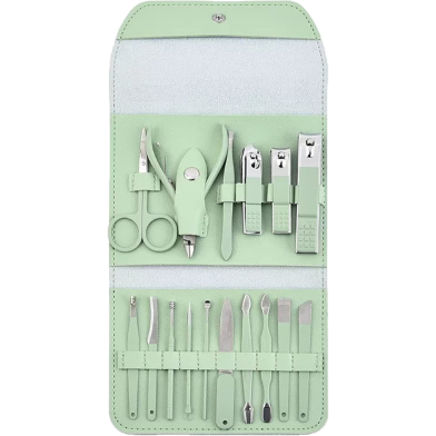 12/16 Pieces Green Ear Spoon and Nail Clipper Set – Home Pedicure and Nail Art Kit (16pcs/Set, Model A) image