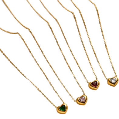 18K Gold Pendant Collar Necklace Sailing Peach Heart Pink Zircon Titanium Steel image