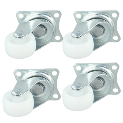 1 Inch 4PC Universal Swivel Casters Furniture Wheel Castor White PP Nylon Dual Roller Wheel For Platform Trolley Chair image