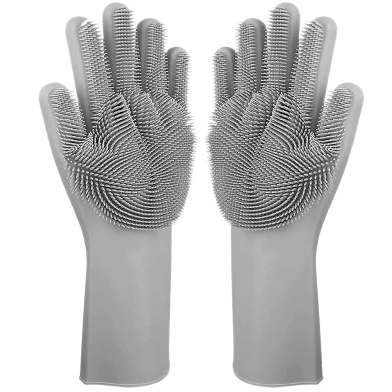 1 Pair of Silicone Gloves Kitchen Cleaning Dishwashing Gloves (Any Colour). image