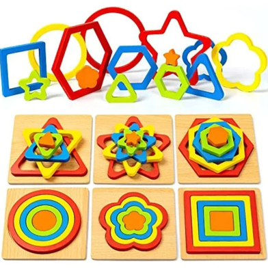 1pcs WOODEN GEOMETRIC SHAPE AND JIGSAW PUZZLE image