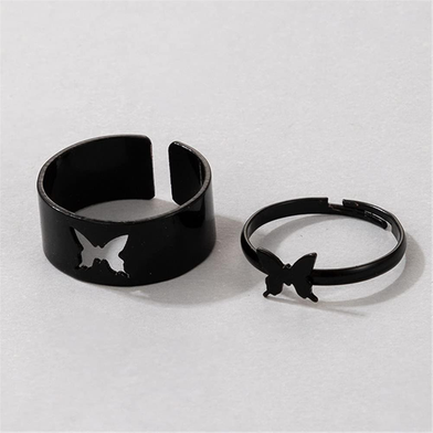 2 Pcs Butterfly Rings King and Queen Couple Ring Set-Black Slide 2