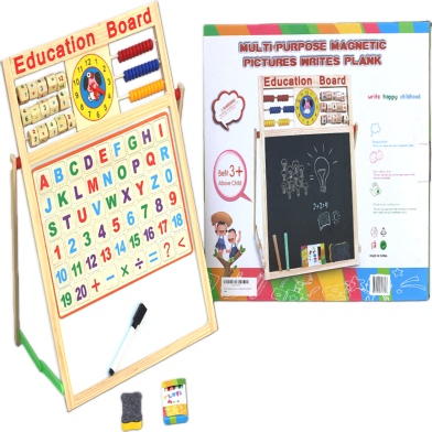 2-in-1 Wooden Educational Learning Board for Kids – Double-Sided Magnetic Whiteboard with Abacus, Clock, Letters and Math Blocks (18 x 15 Inches) image