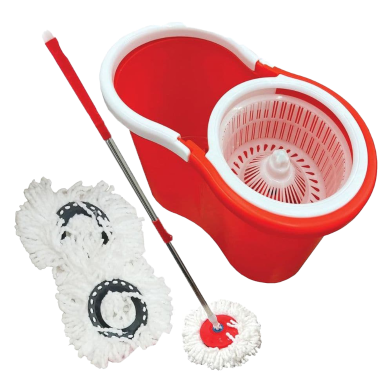 360 Rotating Spin Mop with Bucket BMW Floor Cleaning Mop (Red) image