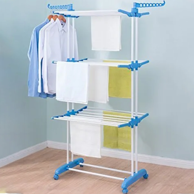 3‑Layer Cloth Rack With Wheels – Large Capacity Rolling Stand With Stainless Steel Rods image